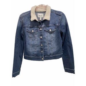 Jessica Simpson Trucker‎ Jean Jacket Sherpa Collar Button Up Size Large